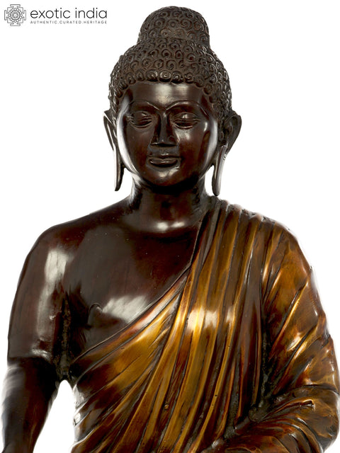 21" Tibetan Buddhist Lord Buddha in Bhumisparsha Mudra In Brass | Handmade | Made In India