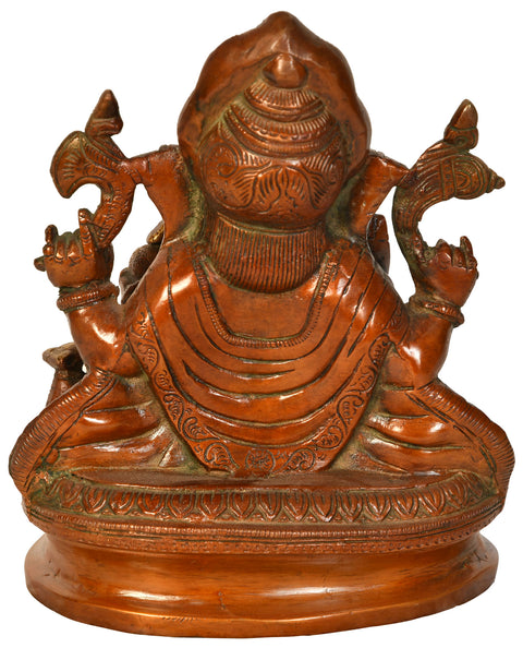 8" Ganesha Seated on Kirtimukha Chowki In Brass | Handmade | Made In India