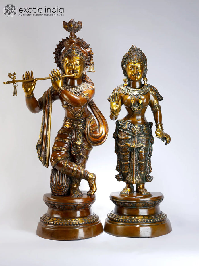 36" Radha Krishna Handmade Brass Idol for Pooja