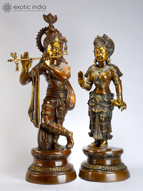 36" Radha Krishna Brass Idol | Handmade | Made in India