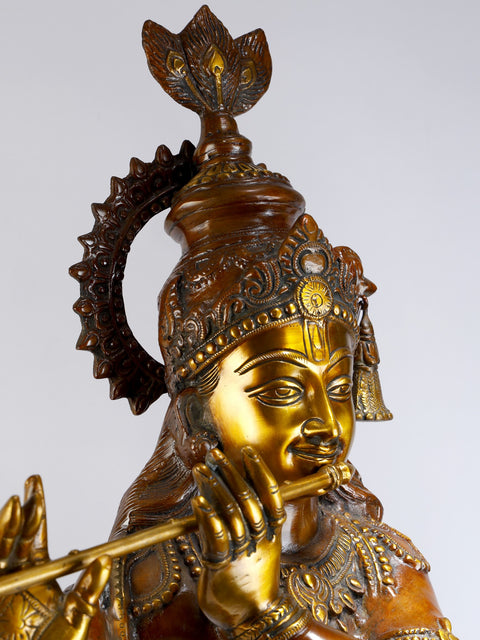 36" Radha Krishna Brass Idol | Handmade | Made in India