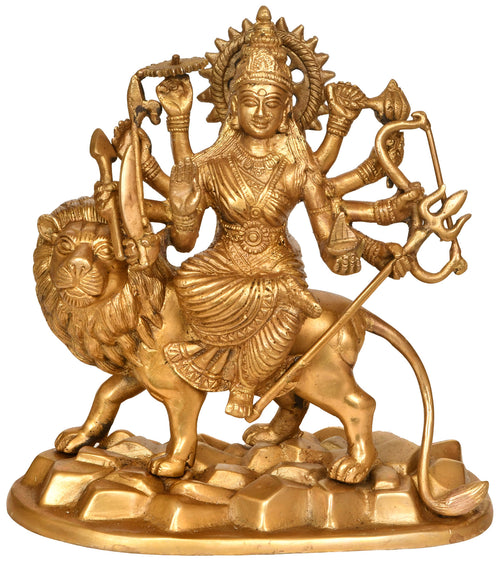 9" Brass Goddess Durga Standing Statue Handmade Home Decor