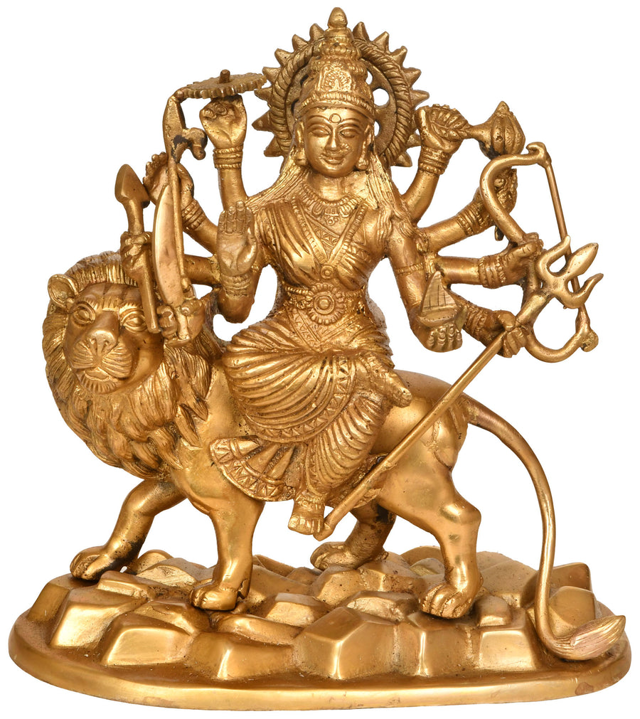 9" Brass Goddess Durga Standing Statue Handmade Home Decor