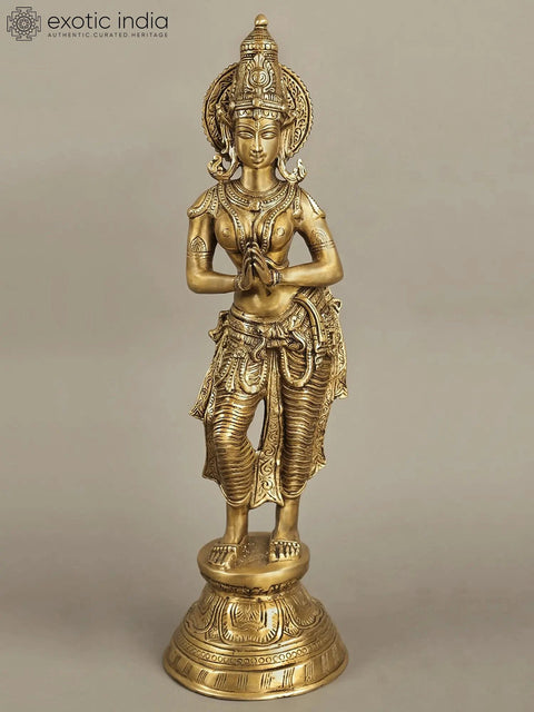 28" Large Gracious Namaste Lady Brass Statue | Handmade