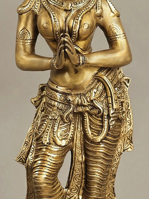28" Large Gracious Namaste Lady Brass Statue | Handmade