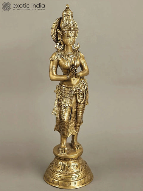 28" Large Gracious Namaste Lady Brass Statue | Handmade