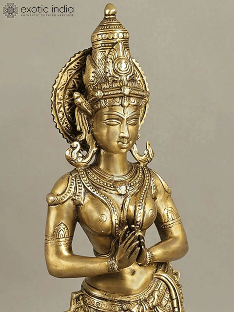 28" Large Gracious Namaste Lady Brass Statue | Handmade