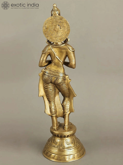 28" Large Gracious Namaste Lady Brass Statue | Handmade