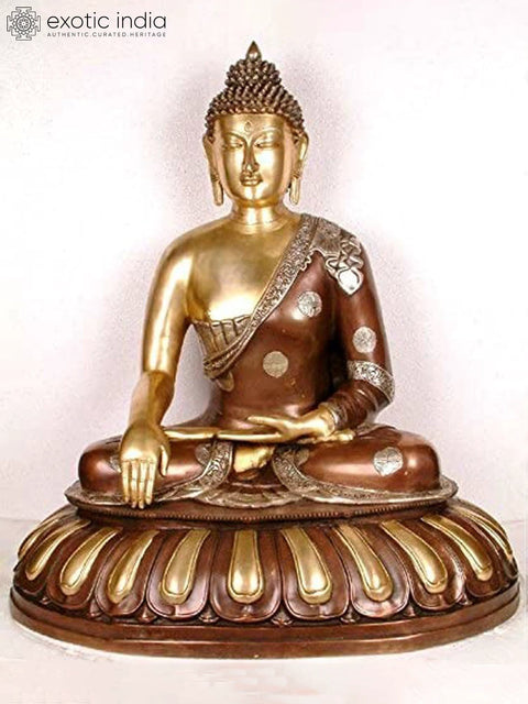 29" Buddha Calling The Earth to be His Witness | Large Handmade Brass Statue