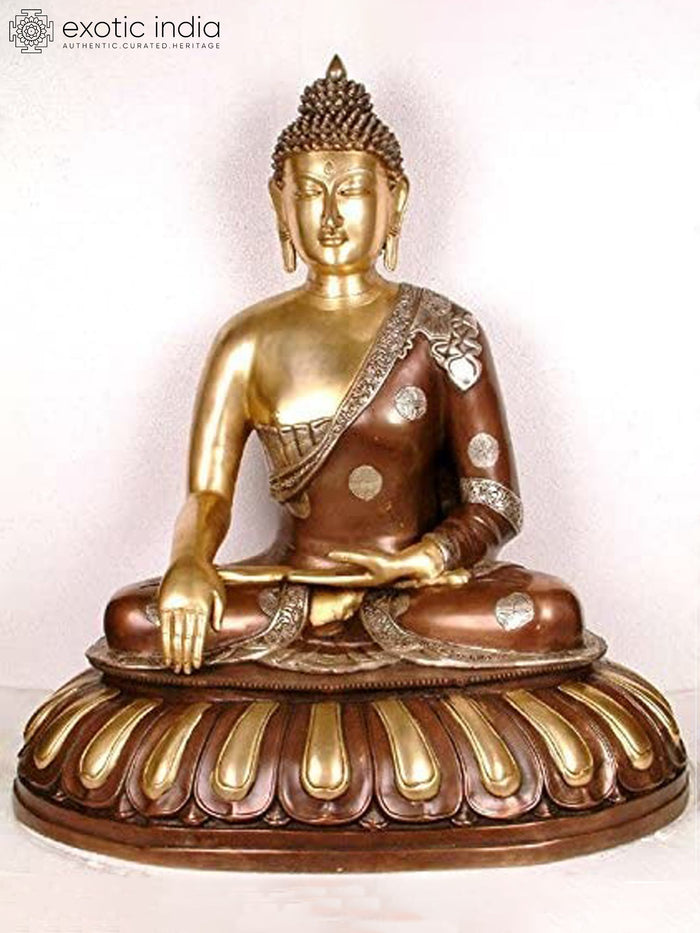 29" Buddha Calling The Earth to be His Witness | Large Handmade Brass Statue