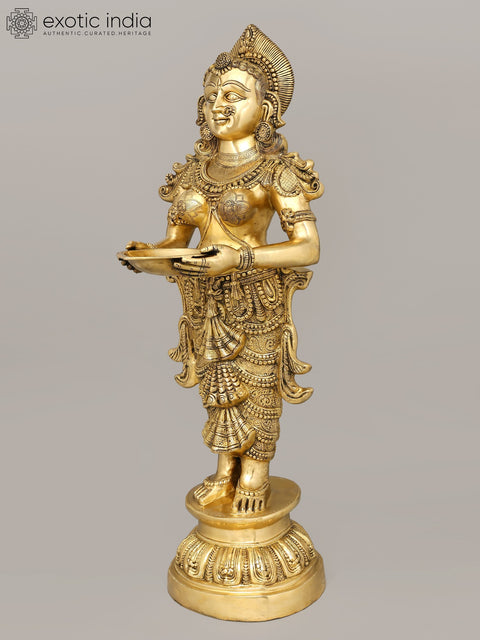 52" Large Size Auspicious Deepalakshmi In Brass | Handmade | Made In India