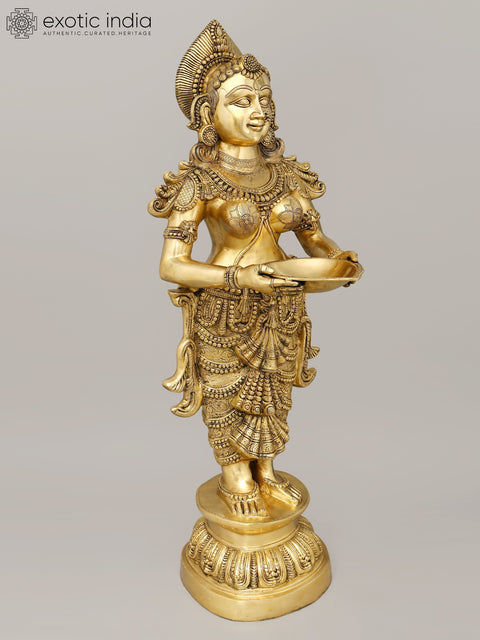 52" Large Size Auspicious Deepalakshmi In Brass | Handmade | Made In India