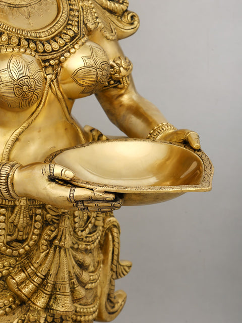 52" Large Size Auspicious Deepalakshmi In Brass | Handmade | Made In India