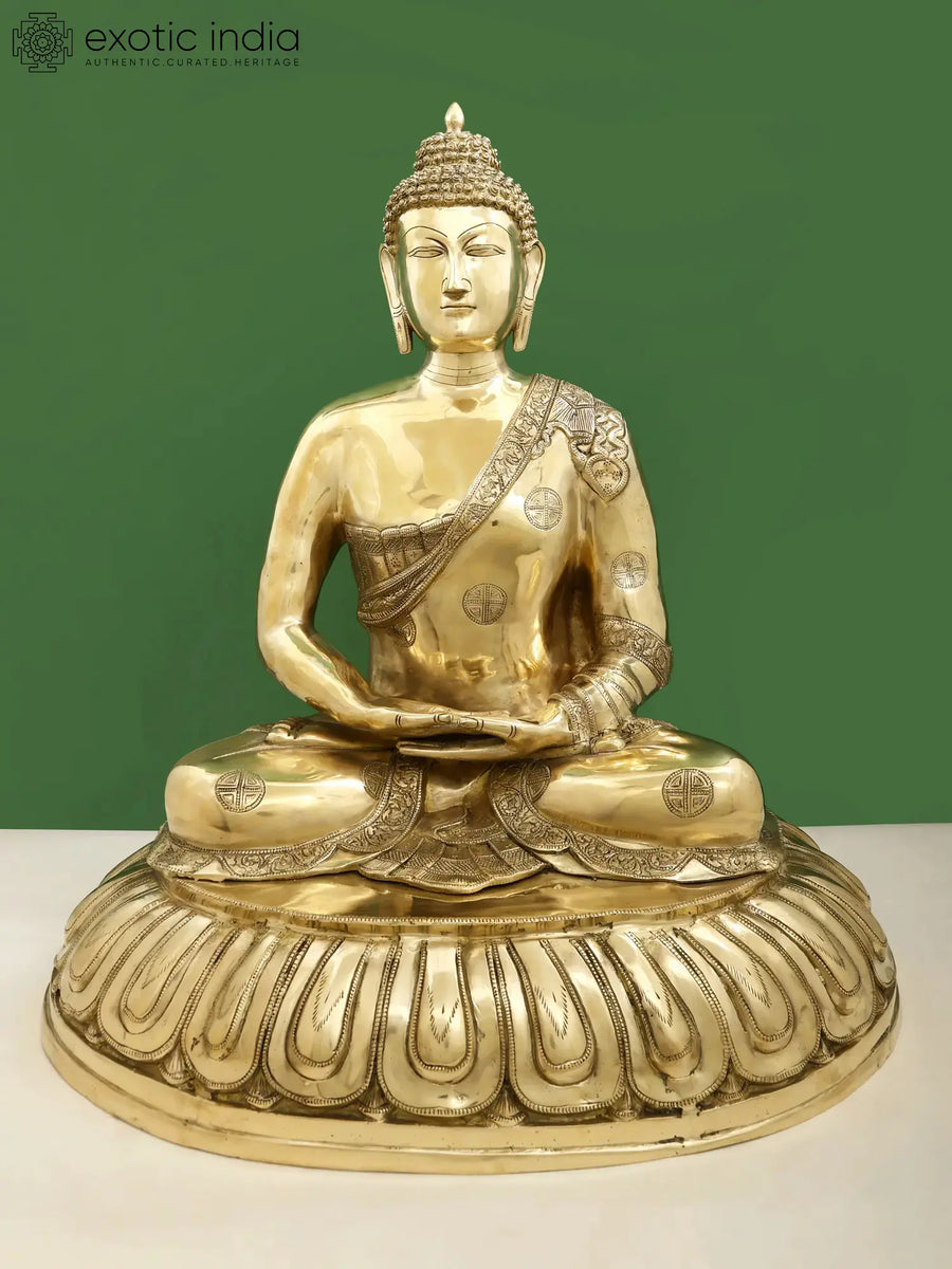 28" Large Meditating Buddha Handmade Brass Idol