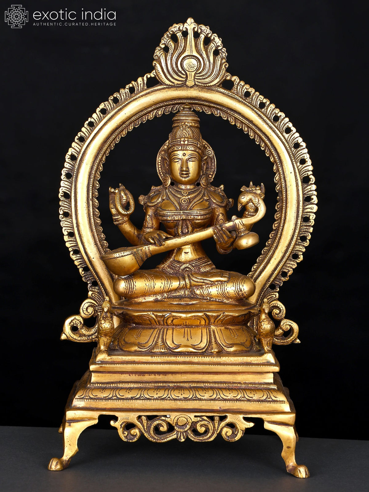 12" Goddess of Knowledge Maa Saraswati Brass Idol | Handmade
