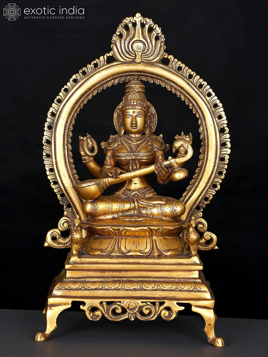 12" Handmade Maa Saraswati Brass Idol for Pooja
