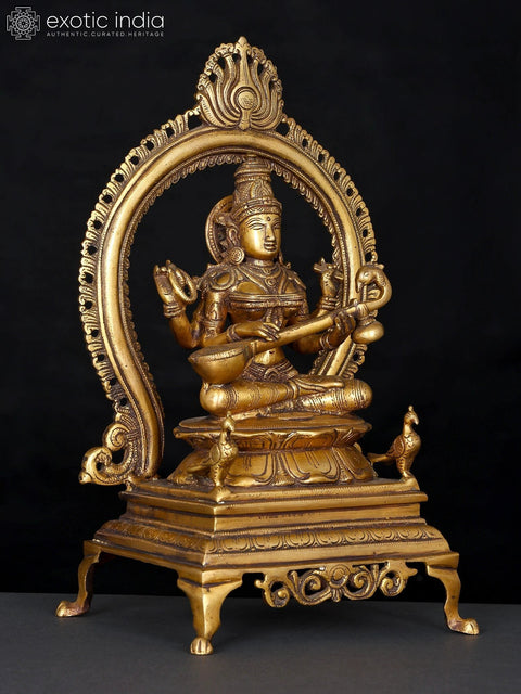 12" Goddess of Knowledge Maa Saraswati Brass Idol | Handmade