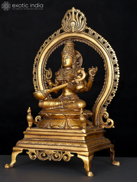 12" Goddess of Knowledge Maa Saraswati Brass Idol | Handmade