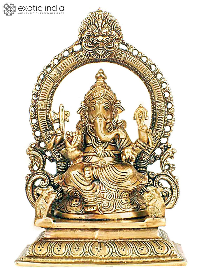 11" Handmade Ganesha Brass Idol for Home Pooja