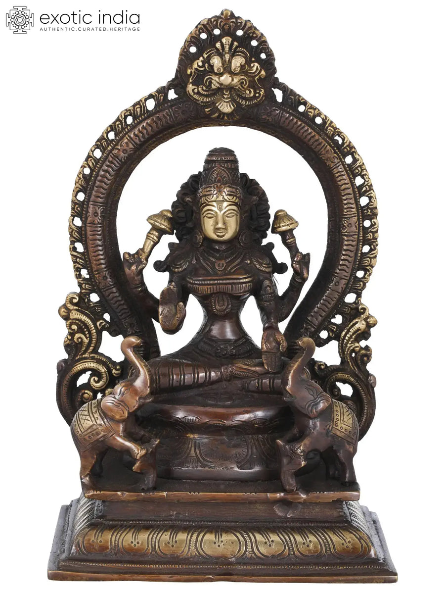 11" Devi Lakshmi as Kamala Brass Statue with Kirtimukha Aureole
