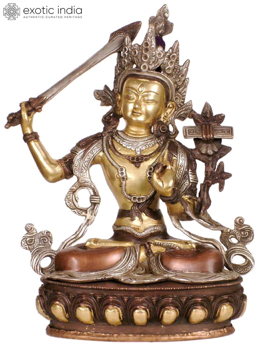 12" Handmade Manjushri Buddhist Deity Brass Sculpture