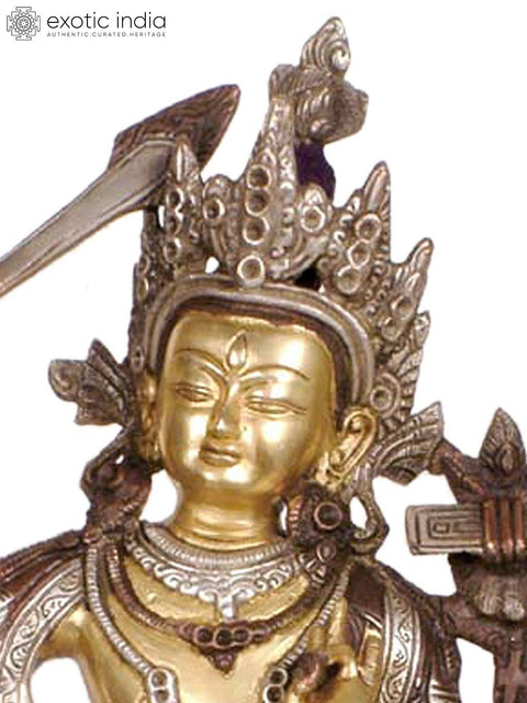 12" Tibetan Buddhist Deity Manjushri Brass Sculpture | Handmade | Made in India