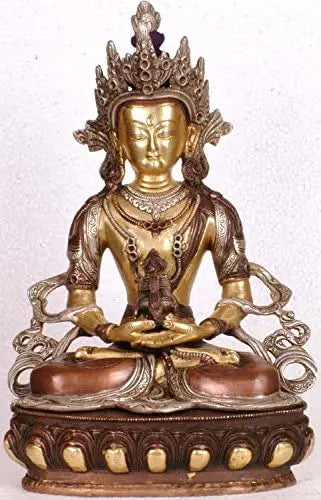12" Handmade Amitabha Buddha Brass Statue for Pooja