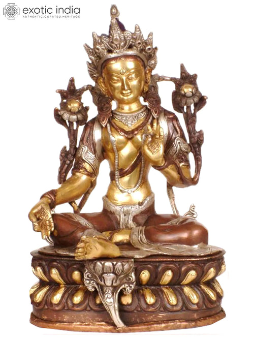 12" Green Tara Handmade Brass Statue for Pooja