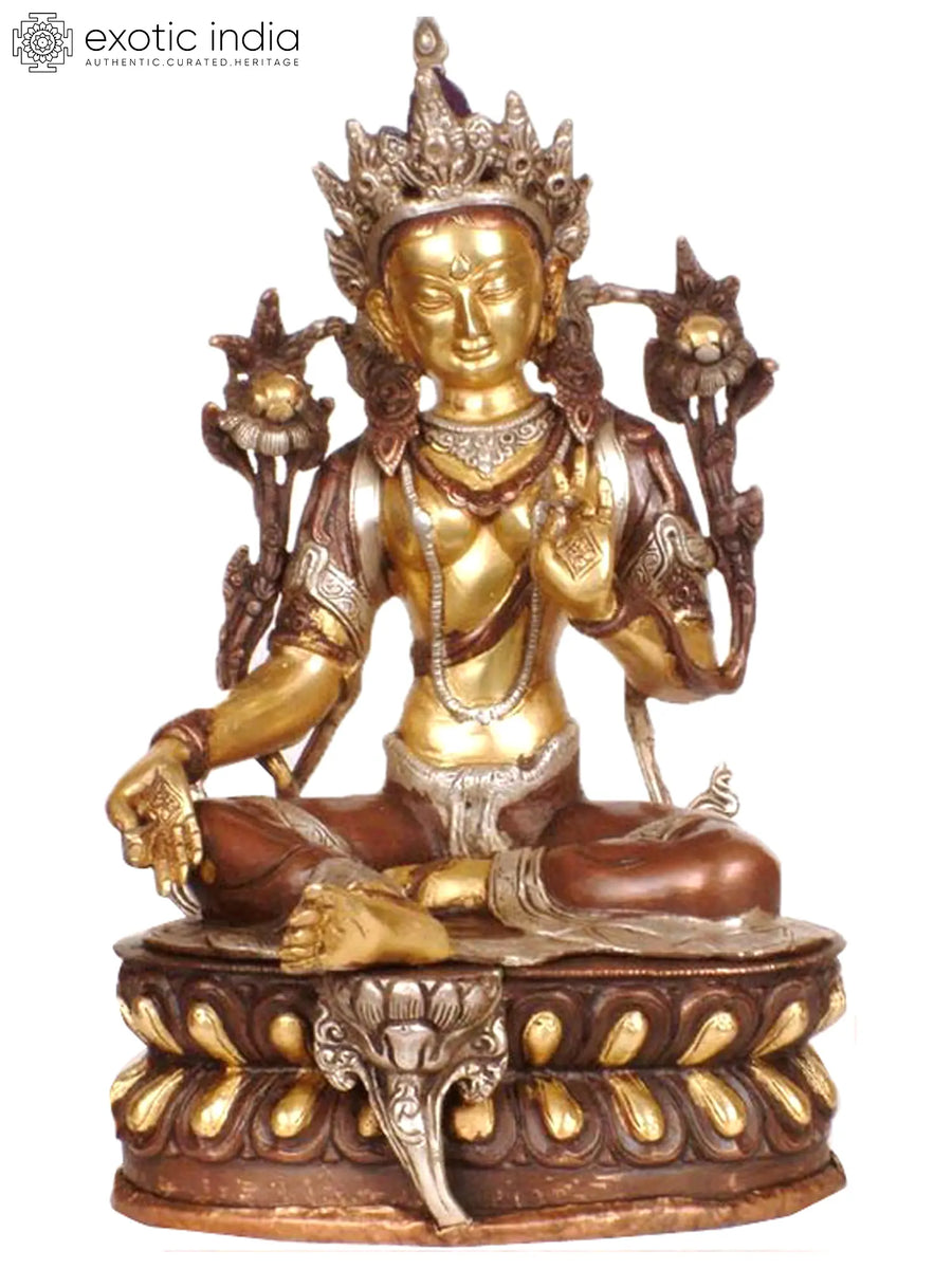 12" Green Tara Handmade Brass Statue for Pooja