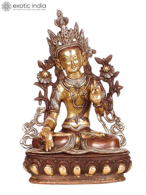 12" White Tara Brass Statue Handmade Tibetan Buddhist Idol