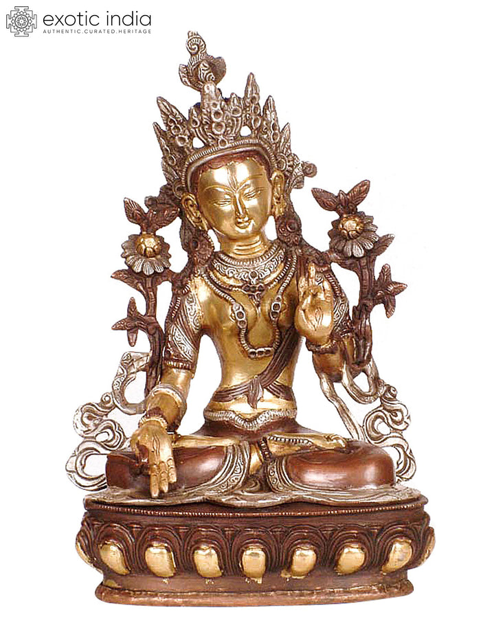 12" White Tara Brass Statue Handmade Tibetan Buddhist Idol