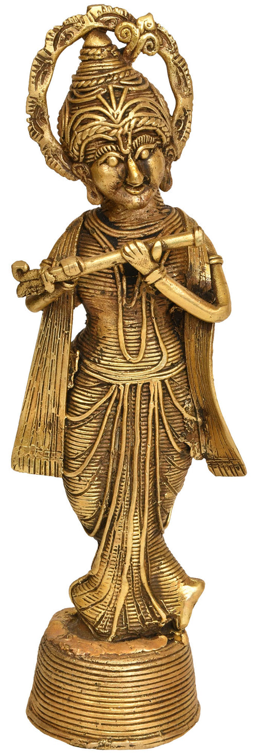 8" Handmade Brass Lord Krishna Tribal Statue from Bastar