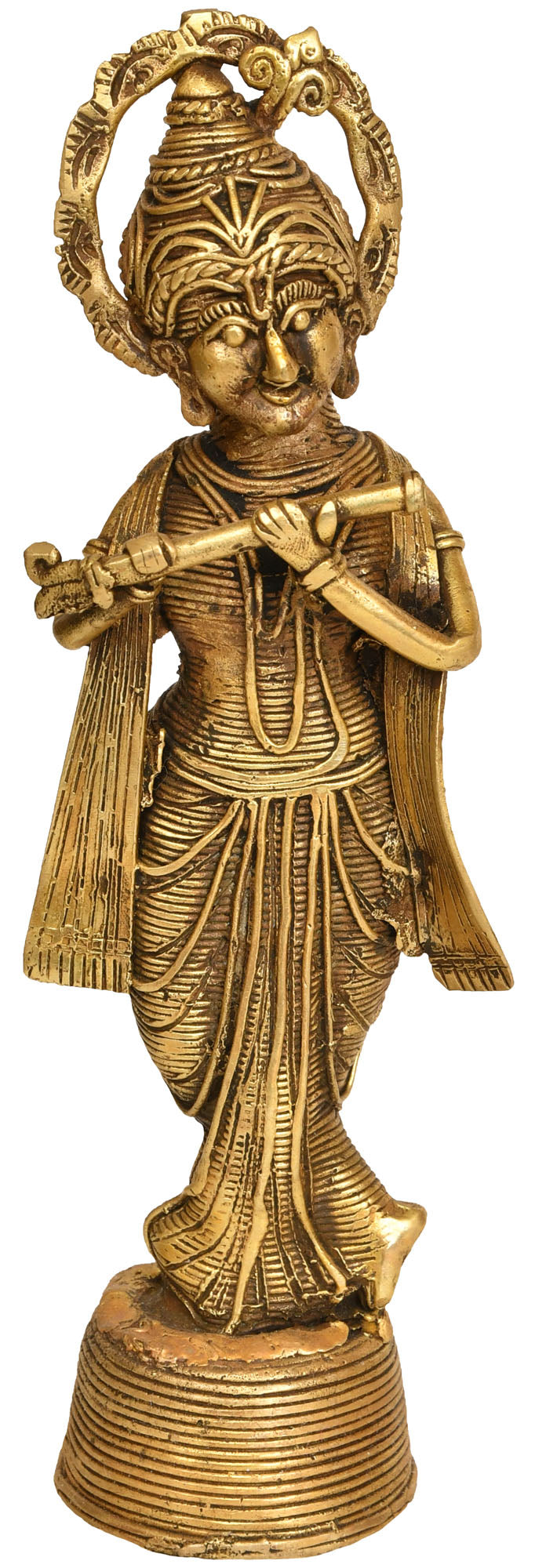 8" Handmade Brass Lord Krishna Tribal Statue from Bastar