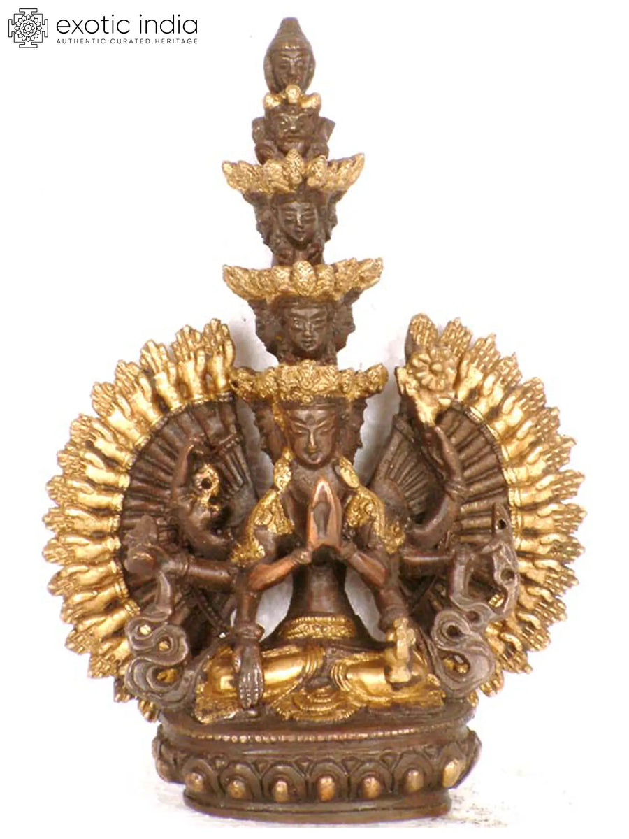 7" Eleven Headed Thousand Armed Avalokiteshvara Brass Statue