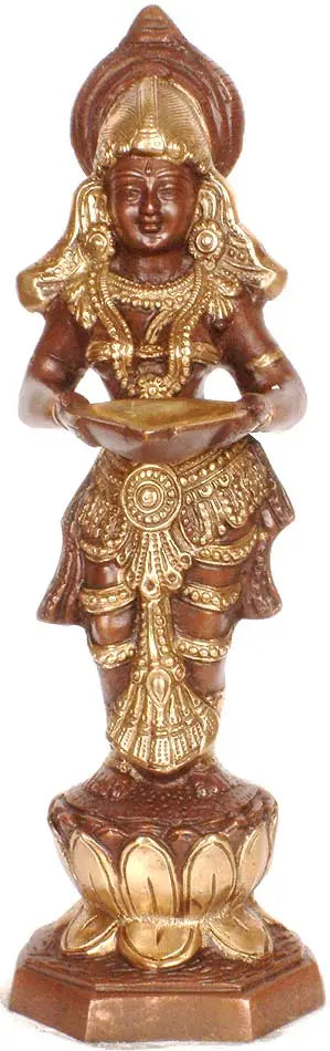 13" Deep Lakshmi Brass Statue Handmade