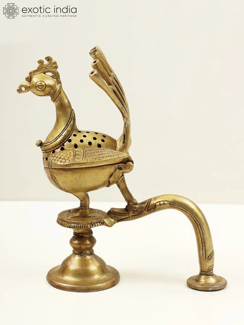 8" Peacock Incense Burner in Brass | Handcrafted in India