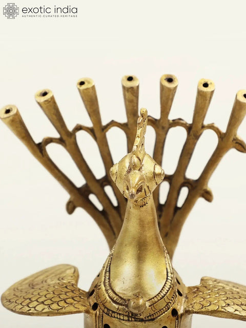 8" Peacock Incense Burner in Brass | Handcrafted in India
