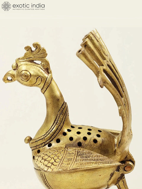 8" Peacock Incense Burner in Brass | Handcrafted in India