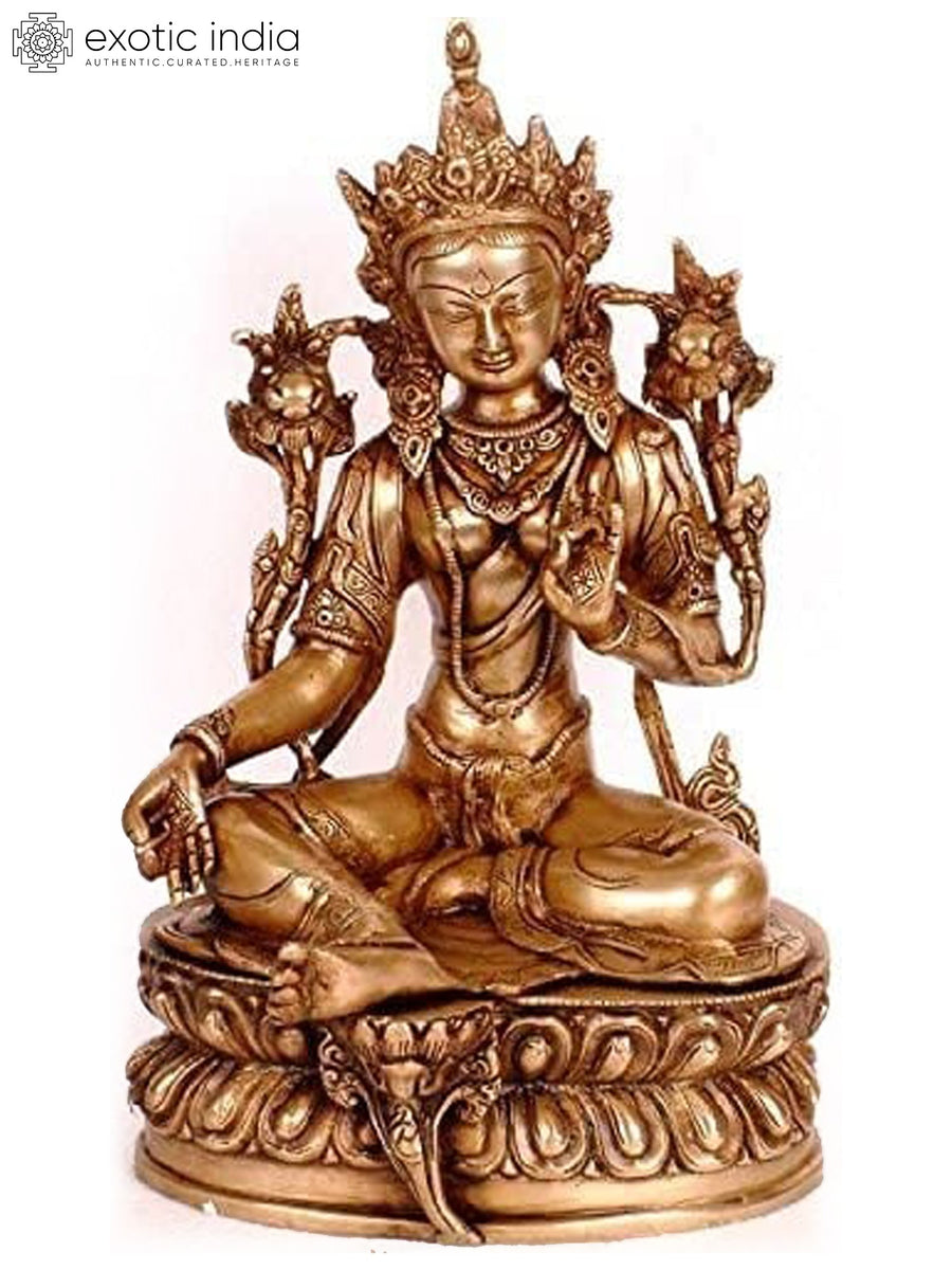 12" Green Tara Handmade Brass Statue for Pooja