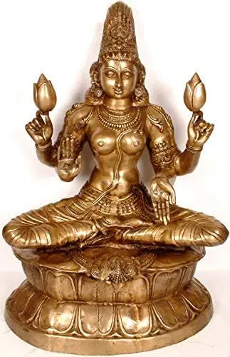 33" Large Brass Lakshmi Padmahasta Handmade Statue