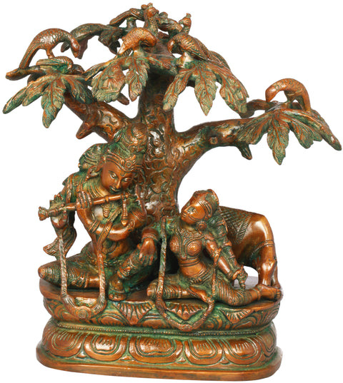 11" Krishna Playing Flute for Radha Under a Tree In Brass | Handmade | Made In India