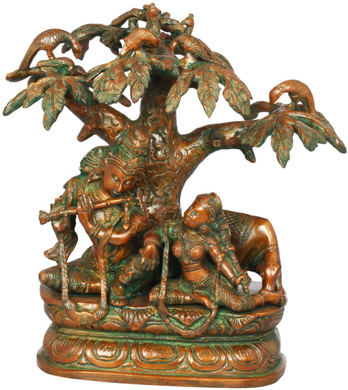 11" Krishna Playing Flute Brass Idol for Pooja