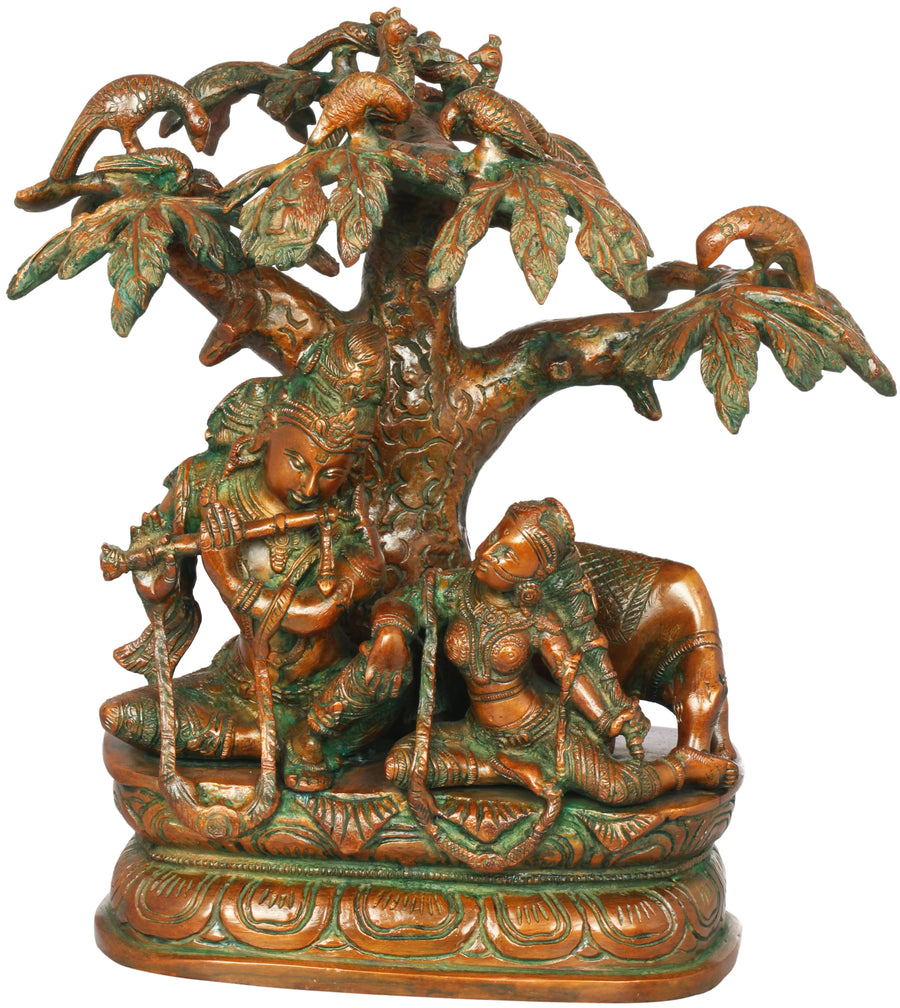 11" Krishna Playing Flute Brass Idol for Pooja