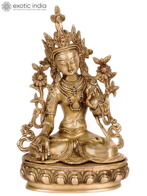 12" Tibetan Buddhist Goddess White Tara Brass Idol | Handmade