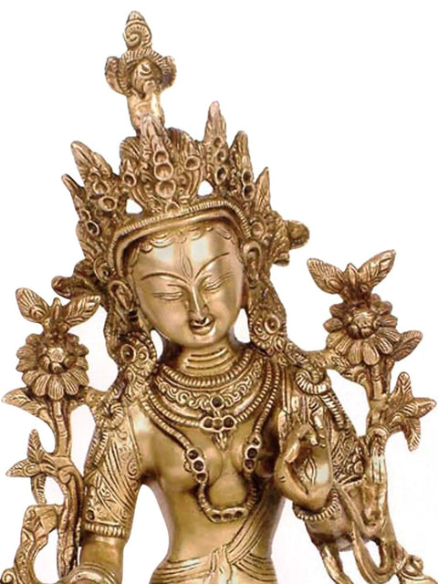 12" Tibetan Buddhist Goddess White Tara Brass Idol | Handmade