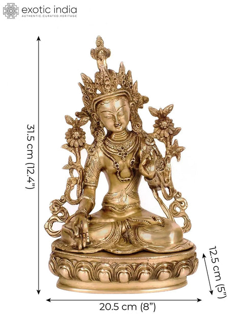 12" Tibetan Buddhist Goddess White Tara Brass Idol | Handmade