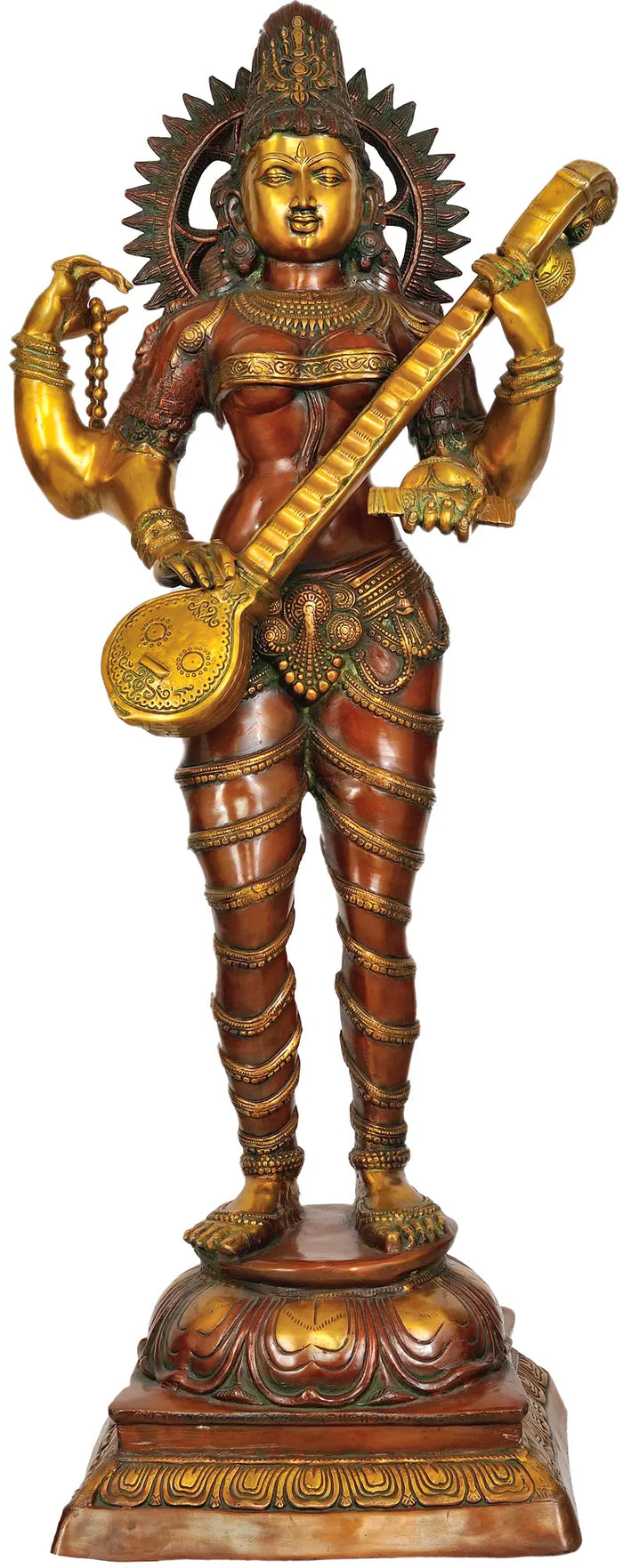 51" Large Size Saraswati In Brass | Handmade | Made In India