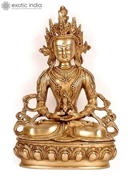 12" Amitabha Buddha Handmade Brass Statue for Meditation and Pooja
