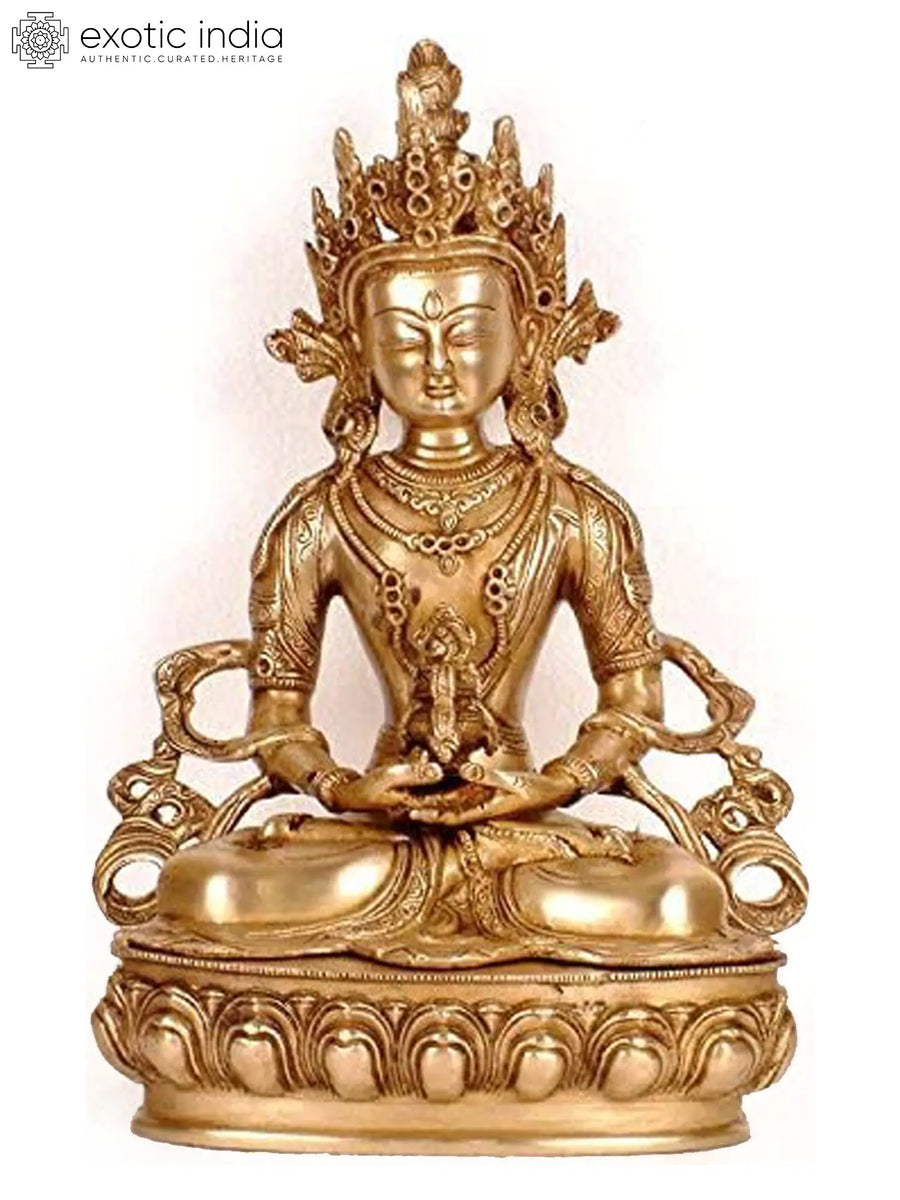 12" Amitabha Buddha Handmade Brass Statue for Meditation and Pooja