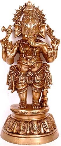 23" Standing Ganesha Brass Statue Handmade for Pooja